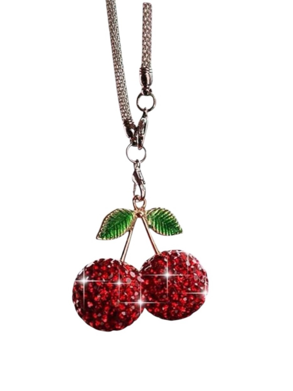 Cherry Rhinestone Car Rear View Mirror Red Pendant w/ Crystal Leaf NWT